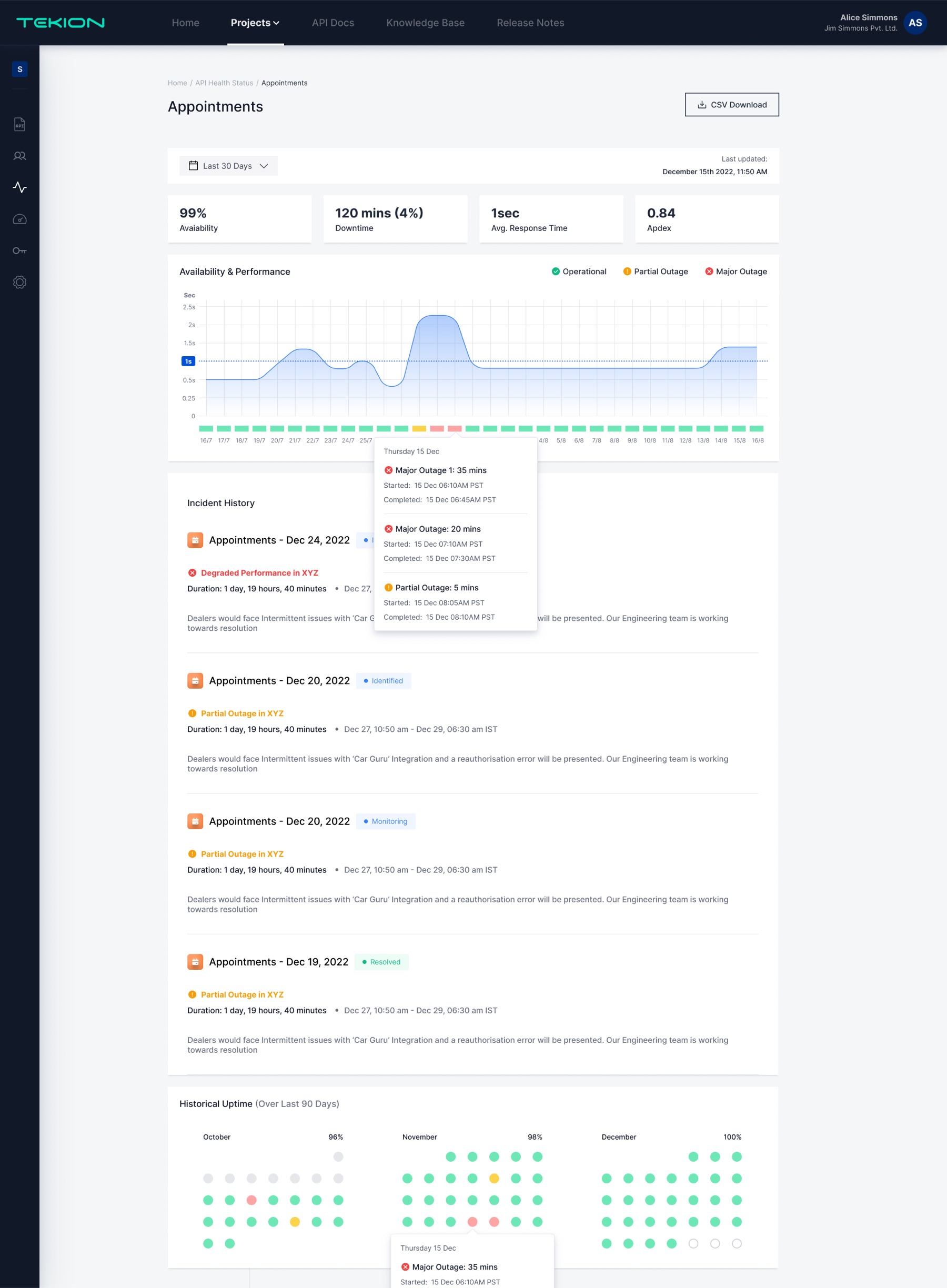 OpenAPI API Health — live status of each API